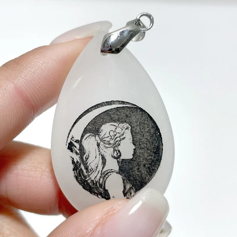 White Jade Engraved Twelve Olympians Teardrop Pendant Crystal Pendant Wholesale - Image 6
