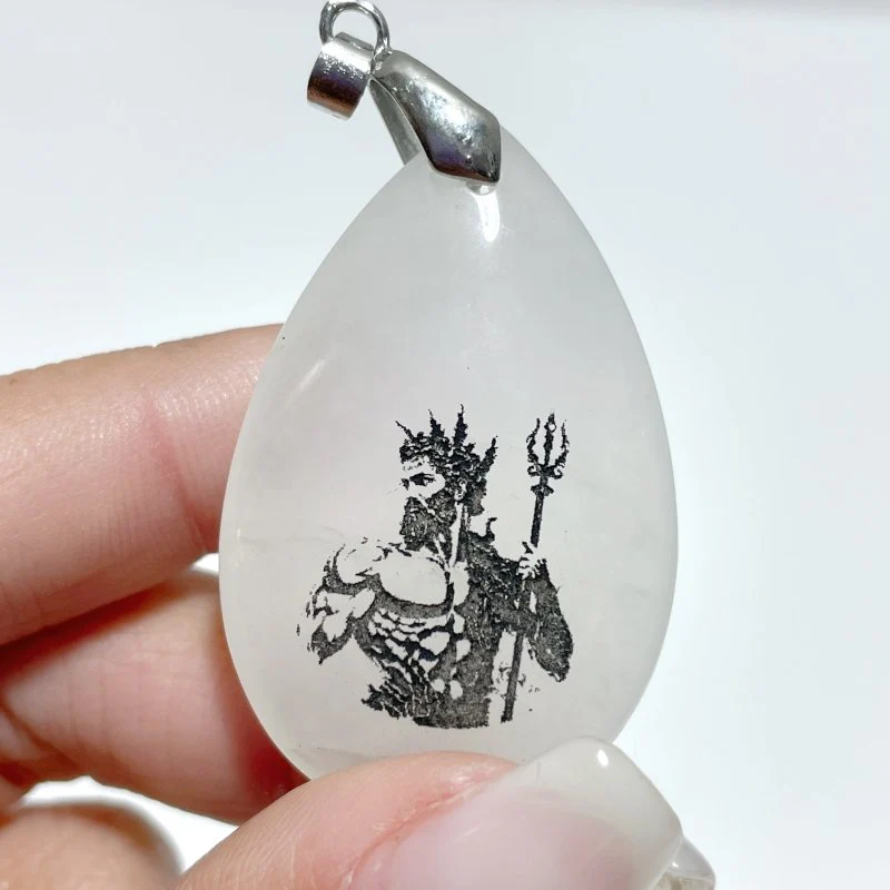 White Jade Engraved Twelve Olympians Teardrop Pendant Crystal Pendant Wholesale - Image 7