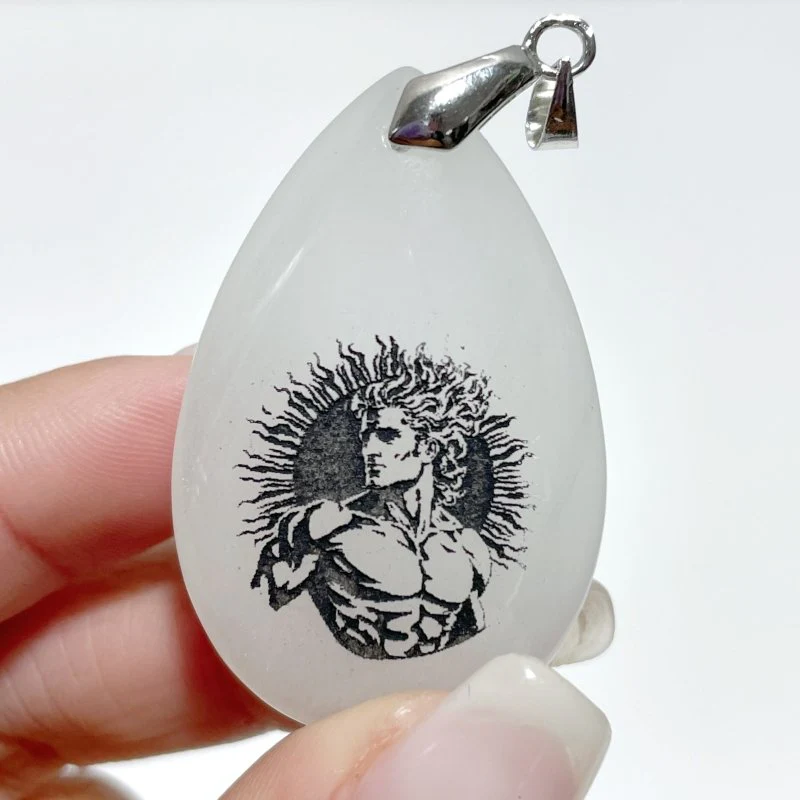 White Jade Engraved Twelve Olympians Teardrop Pendant Crystal Pendant Wholesale - Image 8