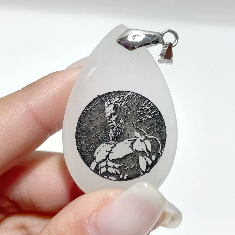 White Jade Engraved Twelve Olympians Teardrop Pendant Crystal Pendant Wholesale - Image 9