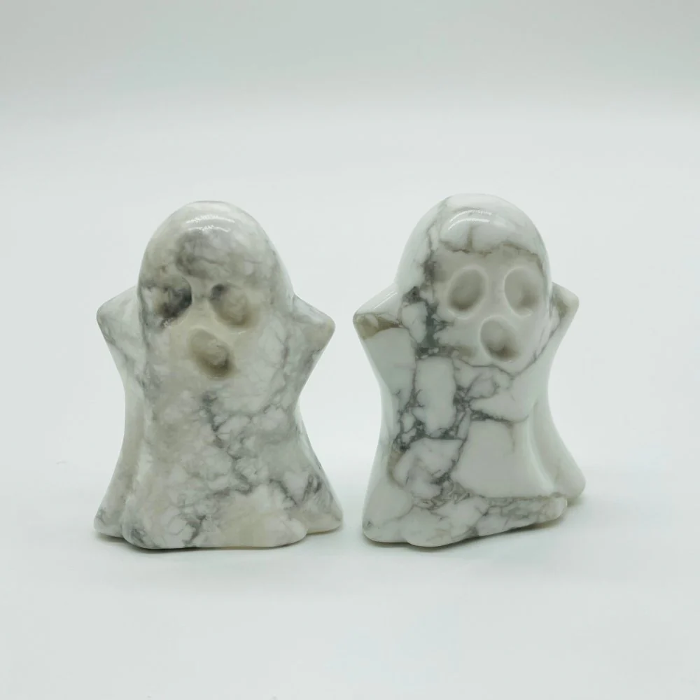 White Jasper & Howlite Ghost Halloween Carving Wholesale - Image 3