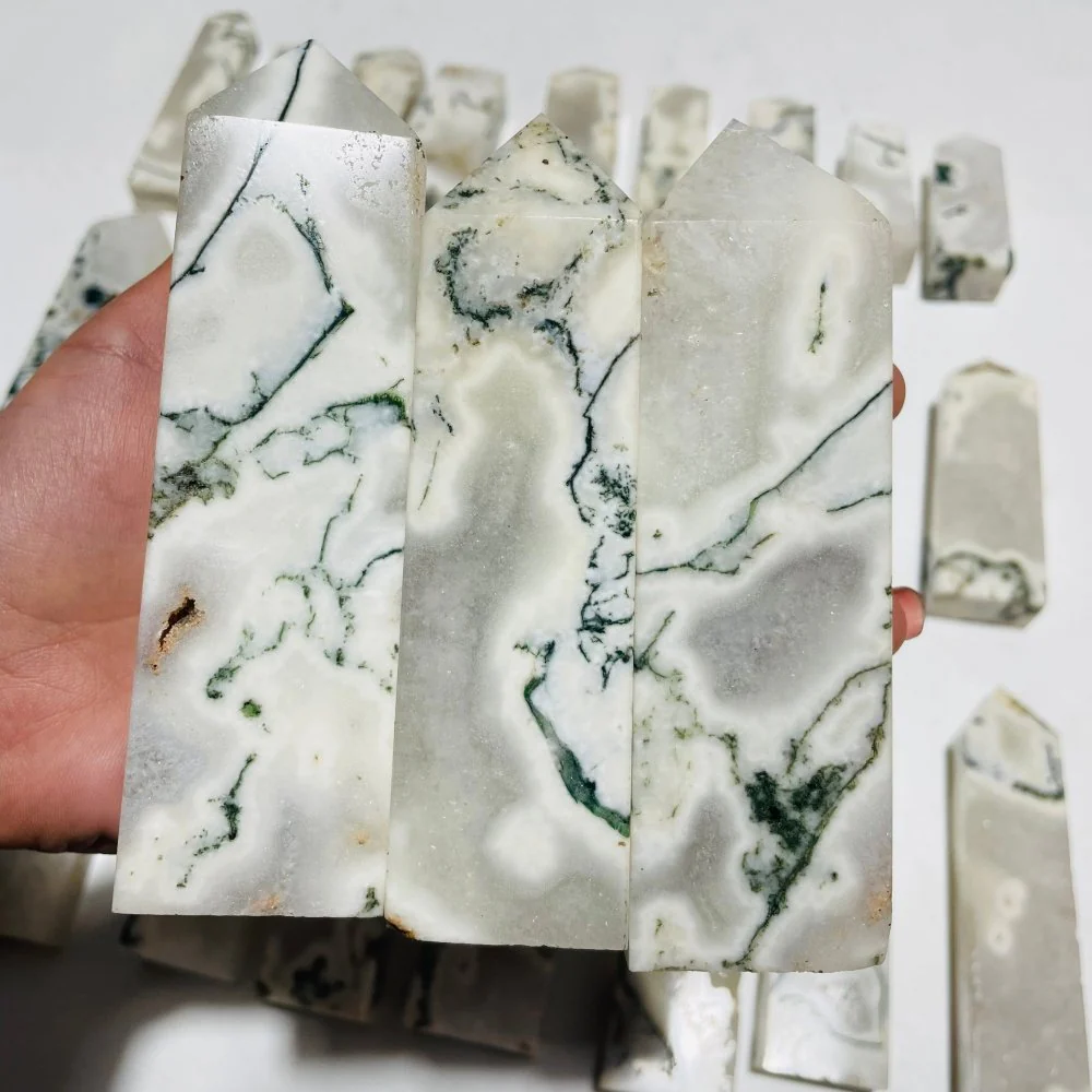 26 Pieces White Moss Agate Four-Sided Tower Points - Image 6