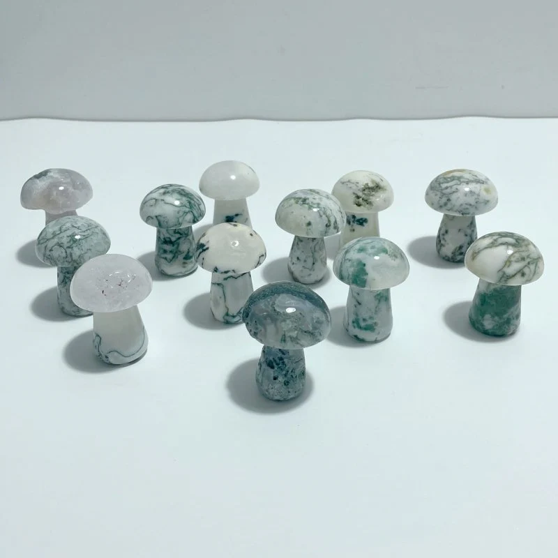 White Moss Agate Mushroom Carving Wholesale Clearance - Image 2