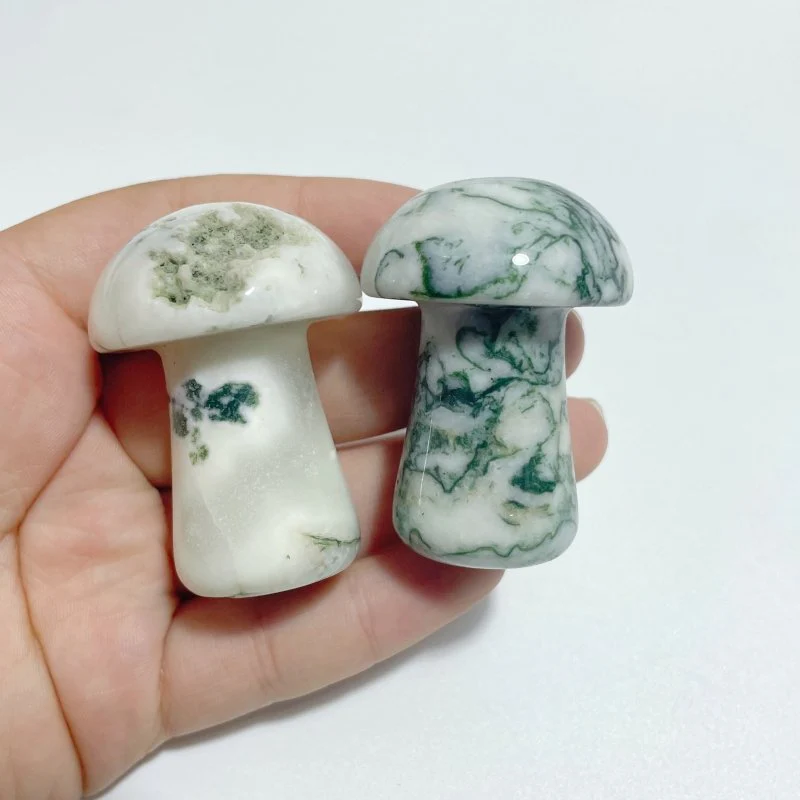 White Moss Agate Mushroom Carving Wholesale Clearance - Image 5