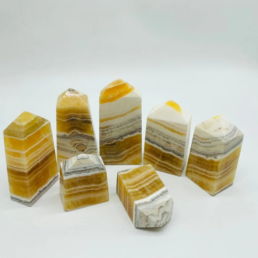 White & Yellow Calcite Four-Sided Tower Point Wholesale - Image 3