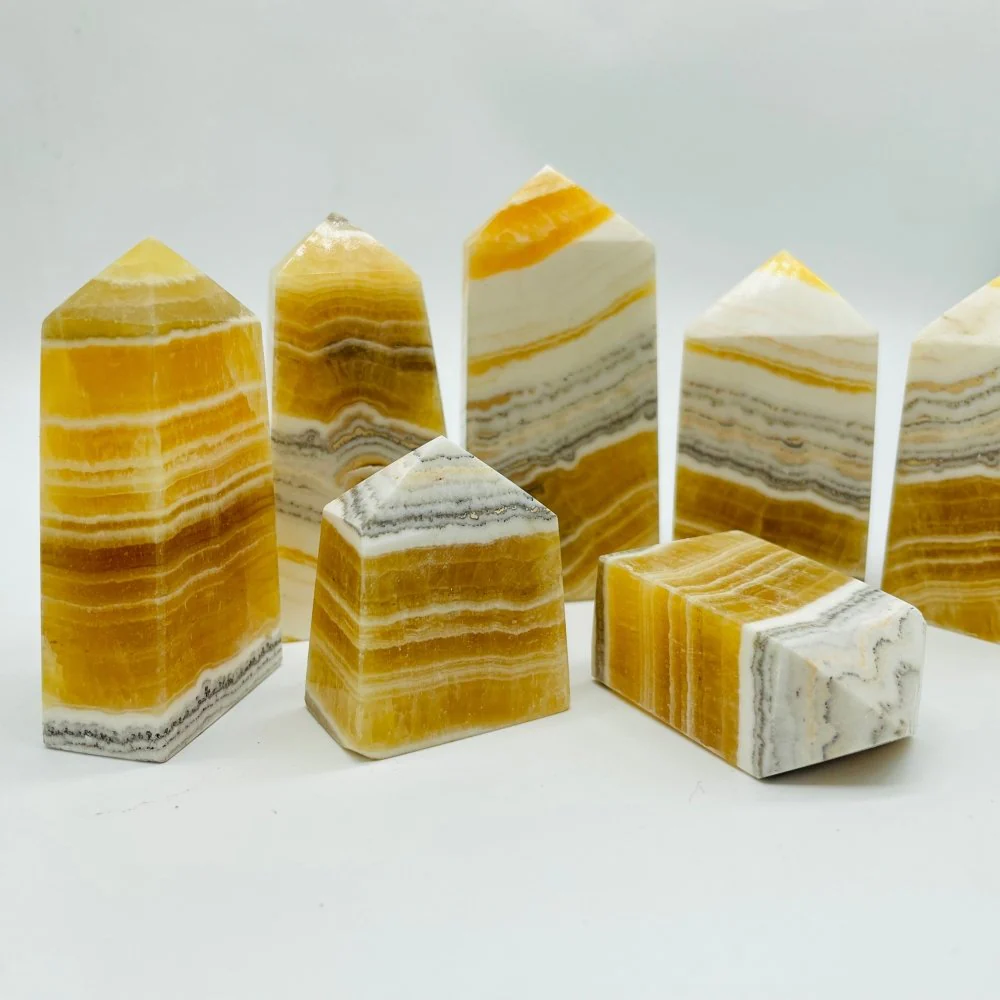 White & Yellow Calcite Four-Sided Tower Point Wholesale - Image 4