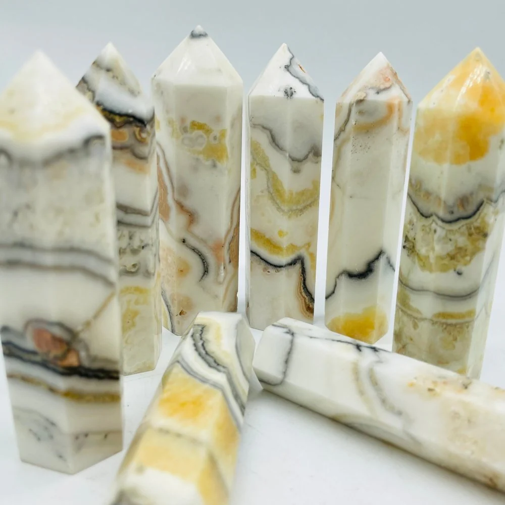 White & Yellow Calcite Tower Point Wholesale - Image 3