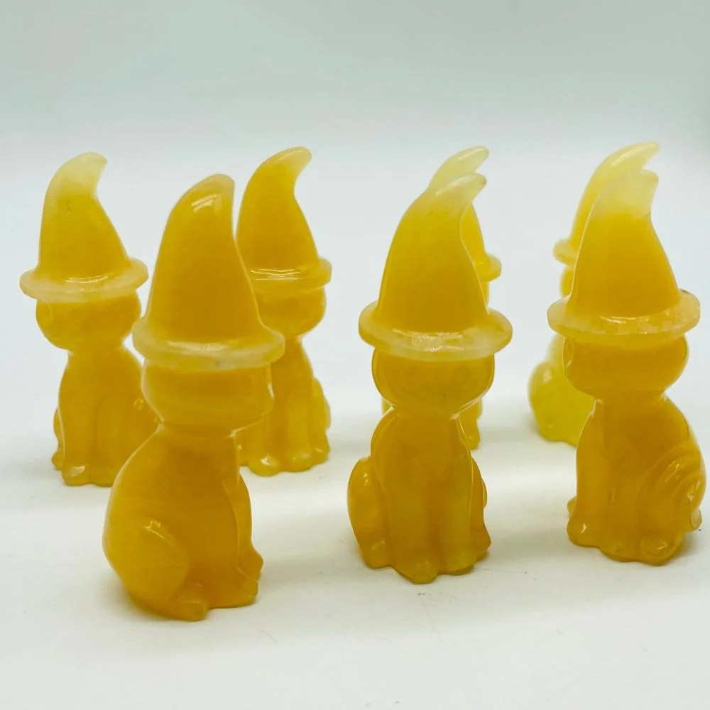 Yellow Calcite Cat Wizard Hat Carving Wholesale - Image 3