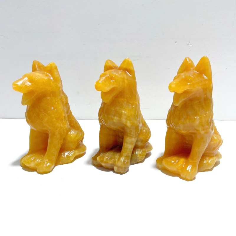 Large Yellow Calcite Dog Carving Wholesale