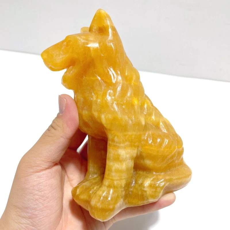 Large Yellow Calcite Dog Carving Wholesale - Image 4