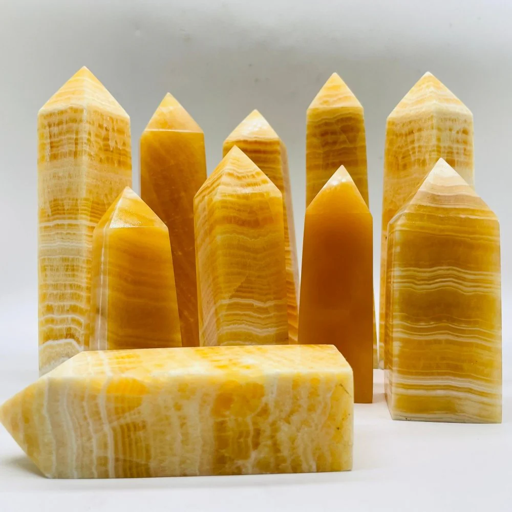 Yellow Calcite Fat Four-Sided Tower Point Wholesale - Image 2