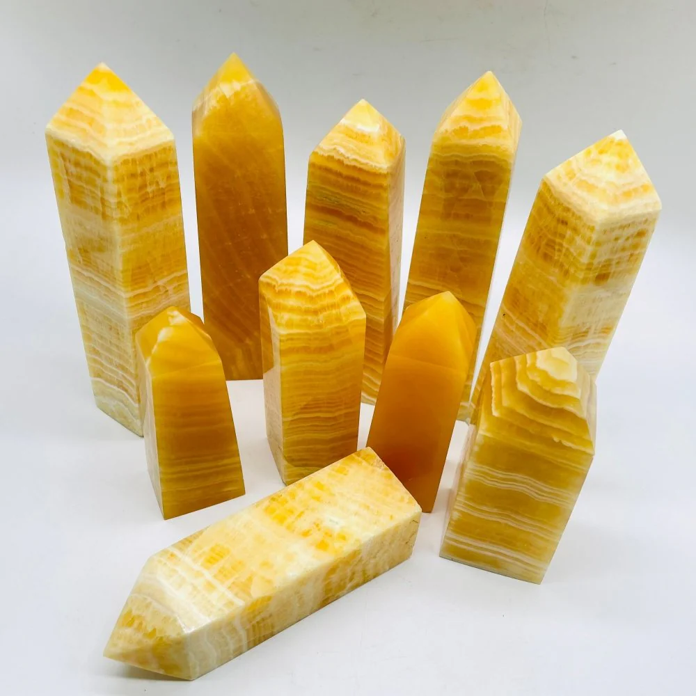 Yellow Calcite Fat Four-Sided Tower Point Wholesale - Image 3