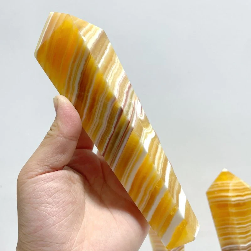 3 Pieces Yellow Calcite Magic Scepter Wand Points With Stand - Image 2