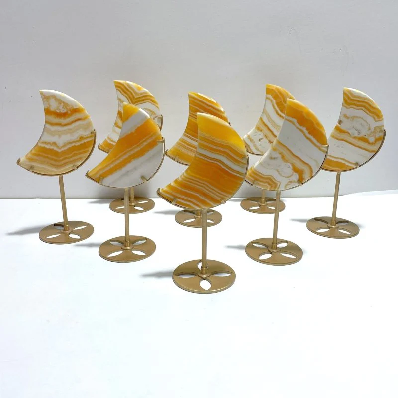 8 Pieces Beautiful Yellow Calcite Moon With Stand