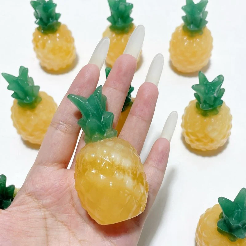 Yellow Calcite Pineapple With Aventurine Leaf Carving Wholesale