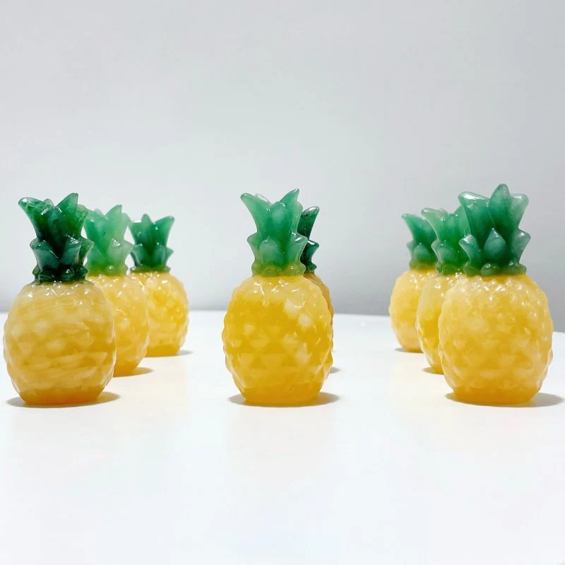 Yellow Calcite Pineapple With Aventurine Leaf Carving Wholesale - Image 2