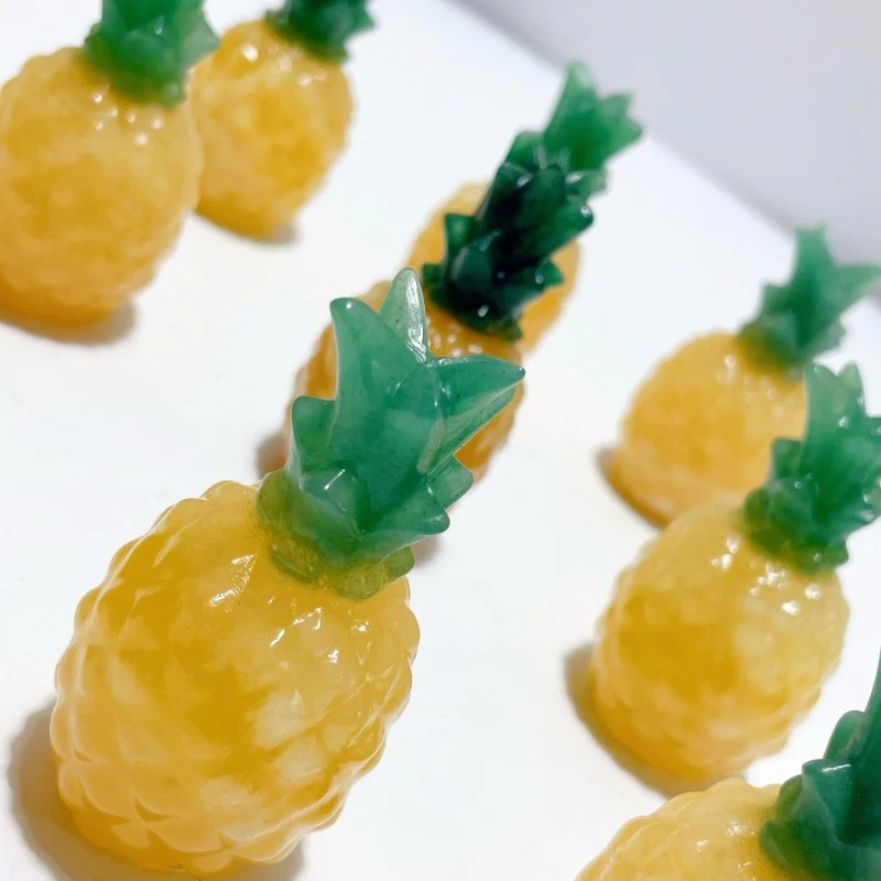 Yellow Calcite Pineapple With Aventurine Leaf Carving Wholesale - Image 3