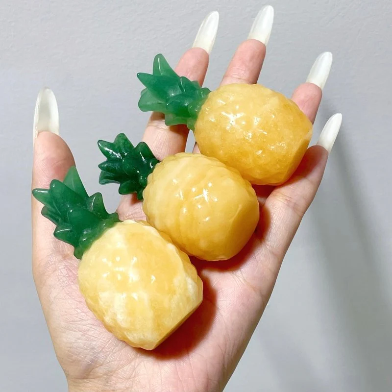 Yellow Calcite Pineapple With Aventurine Leaf Carving Wholesale - Image 4