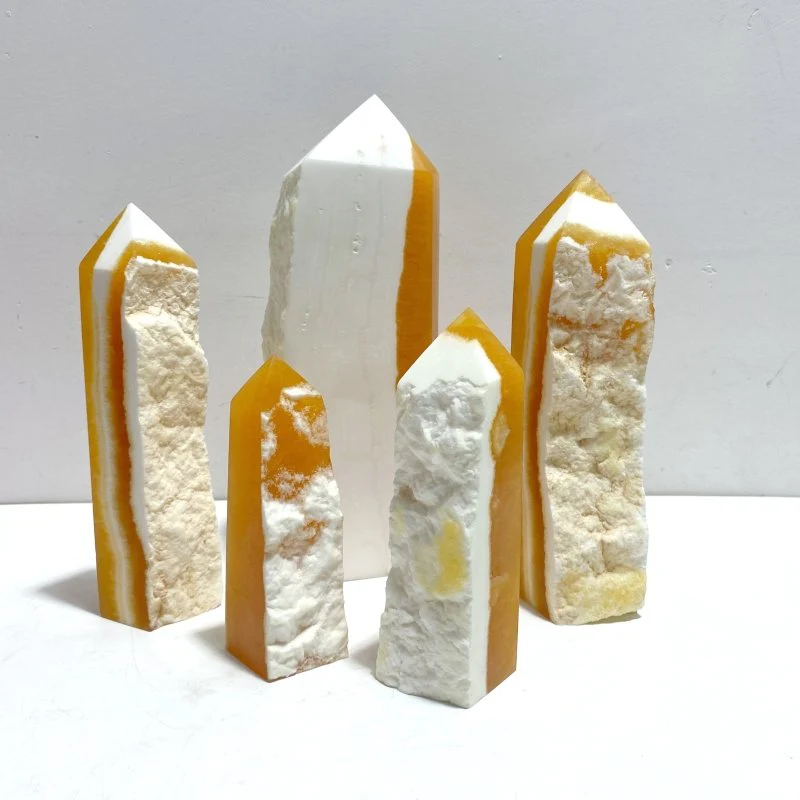 5 Pieces Yellow Calcite Points Raw Side