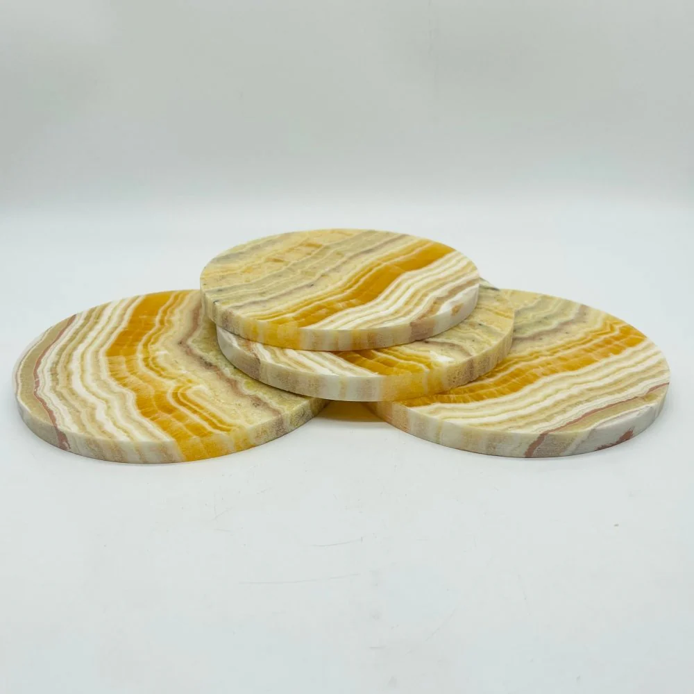 Yellow Calcite Round Coaster Slab Wholesale - Image 3