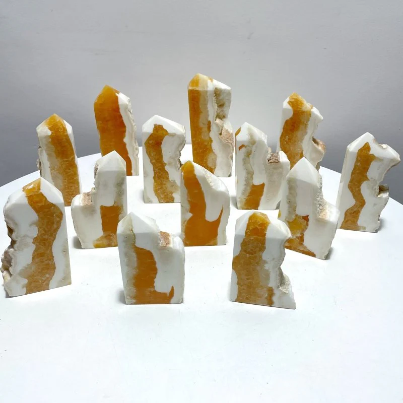 13 Pieces Large Yellow Calcite Tower Raw Side
