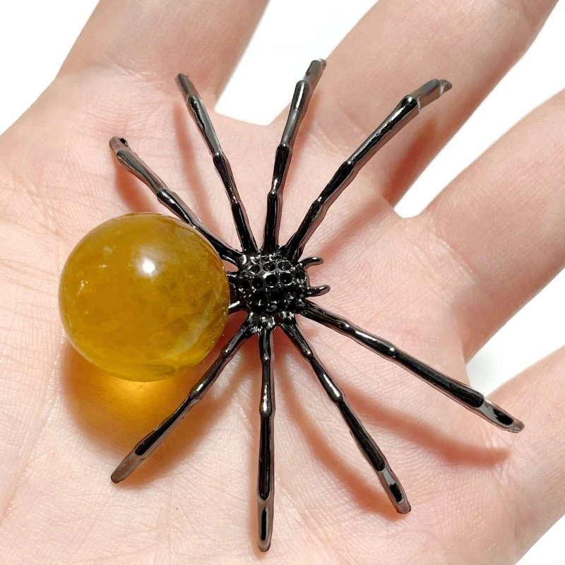 Yellow Fluorite Sphere Spider Ornament Handmade Alloy Spider Wholesale - Image 2