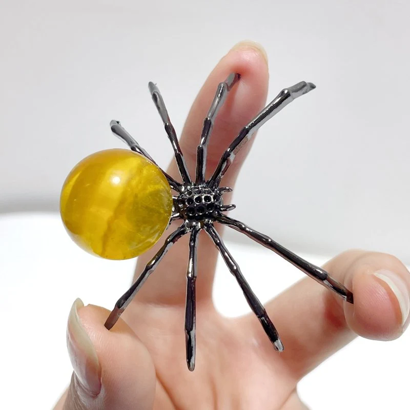 Yellow Fluorite Sphere Spider Ornament Handmade Alloy Spider Wholesale - Image 3