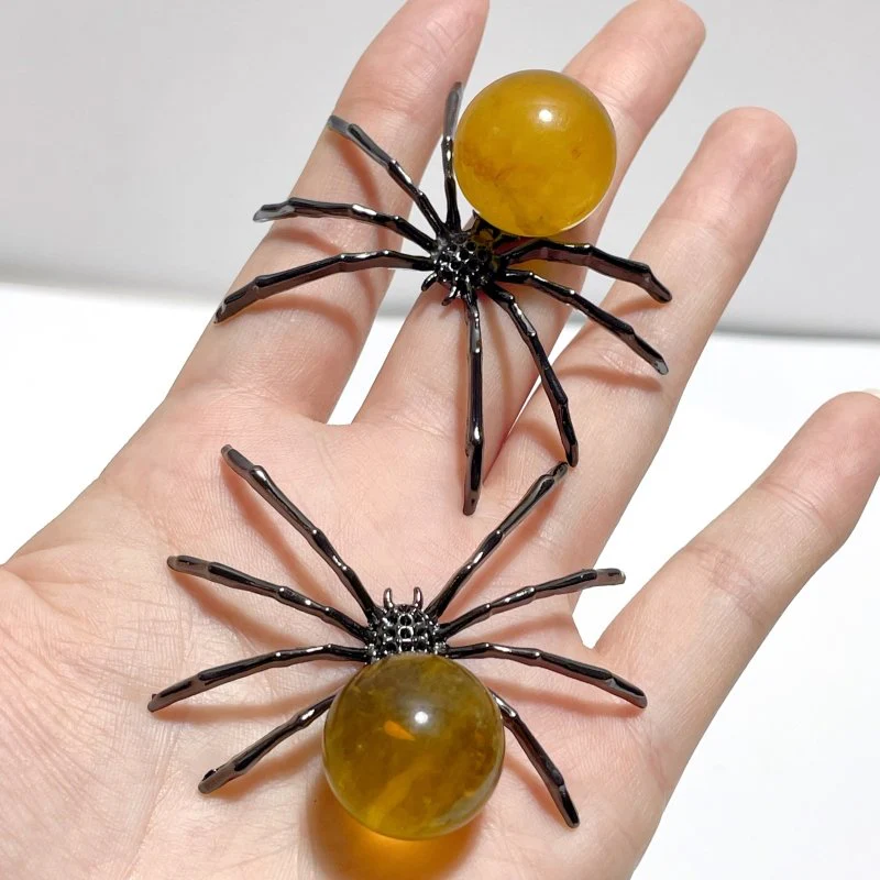 Yellow Fluorite Sphere Spider Ornament Handmade Alloy Spider Wholesale - Image 4