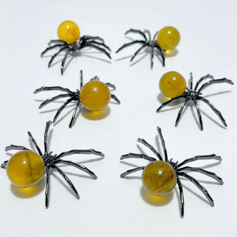 Yellow Fluorite Sphere Spider Ornament Handmade Alloy Spider Wholesale - Image 5