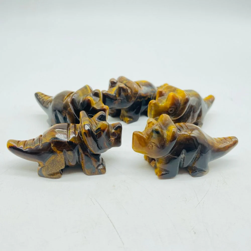 Yellow Tiger Eye Three Horns Dinosaur Carving Wholesale - Image 2